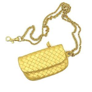 Bottega Veneta Gold Gilt Change Purse with Gold Tone Chain w Orig Box+Bag